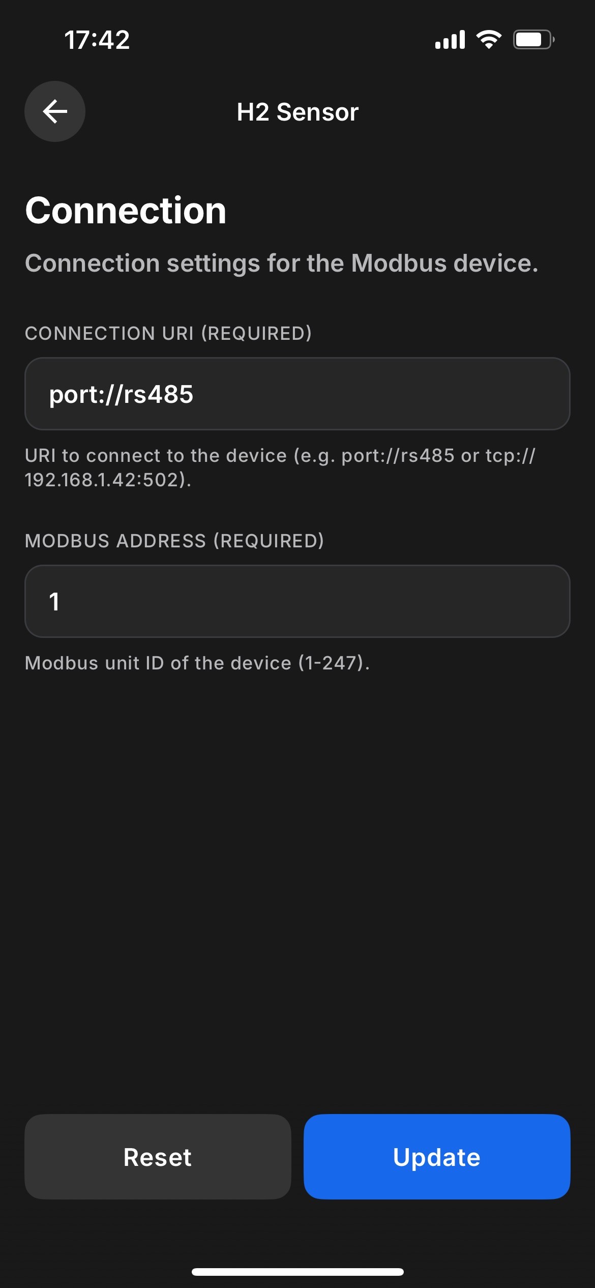 Setting connection configuration